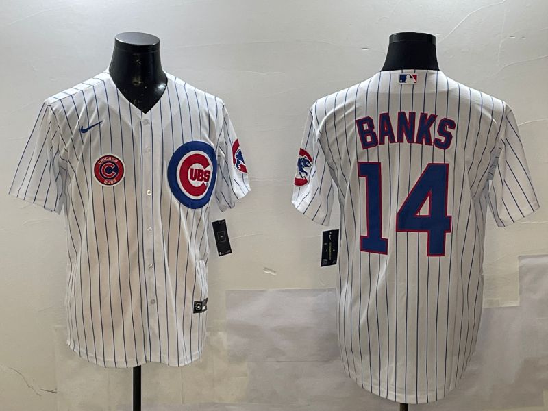 Men Chicago Cubs 14 Banks White Stripe Game 2025 Nike MLB Jersey style 3